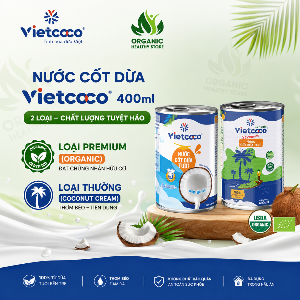 Nước cốt dừa tươi VIETCOCO (Premium Organic) Coconut Cream 400ml