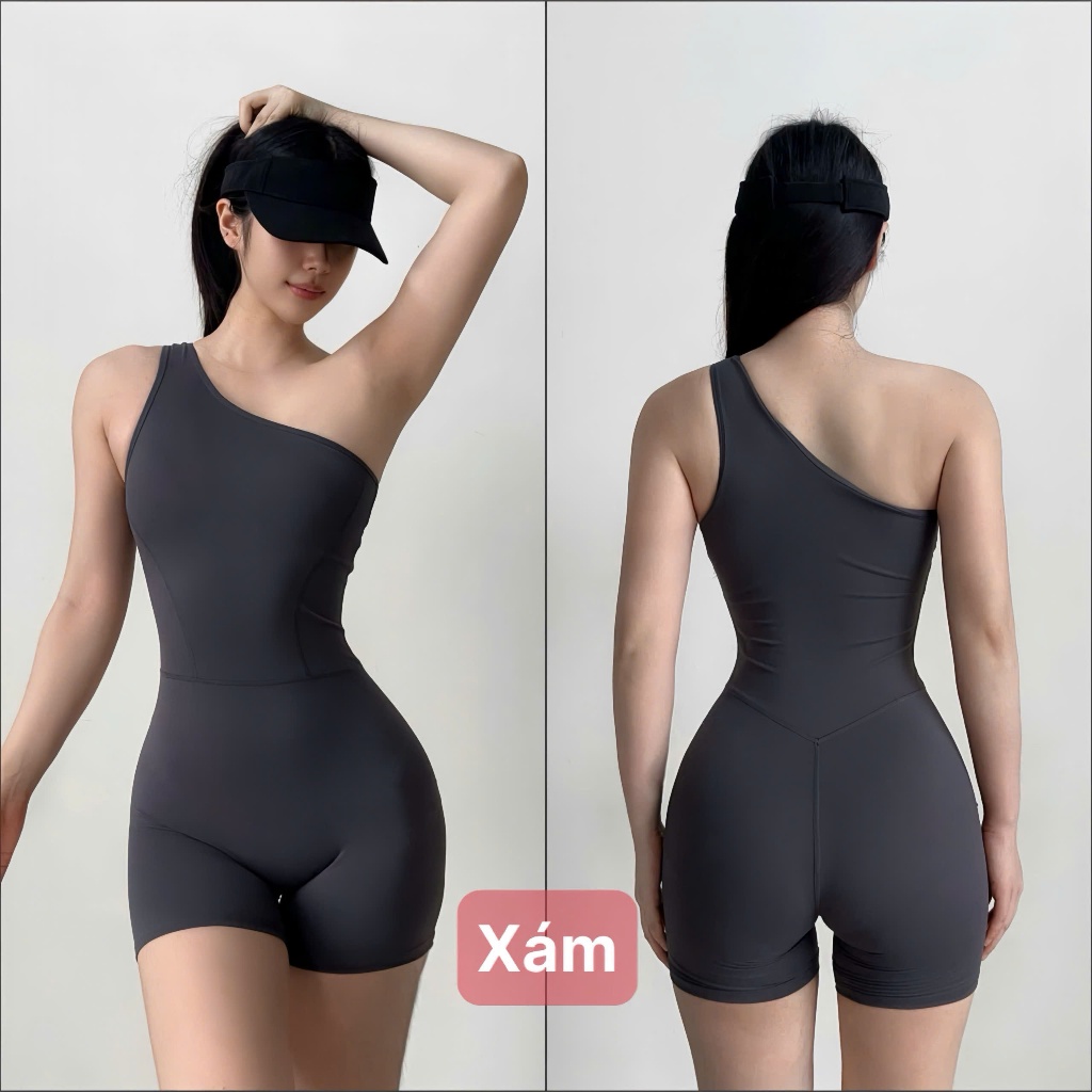 Bộ Jum tập Gym Yoga áo Lệch Vai kèm sẵn đệm mút liền - ảnh 3