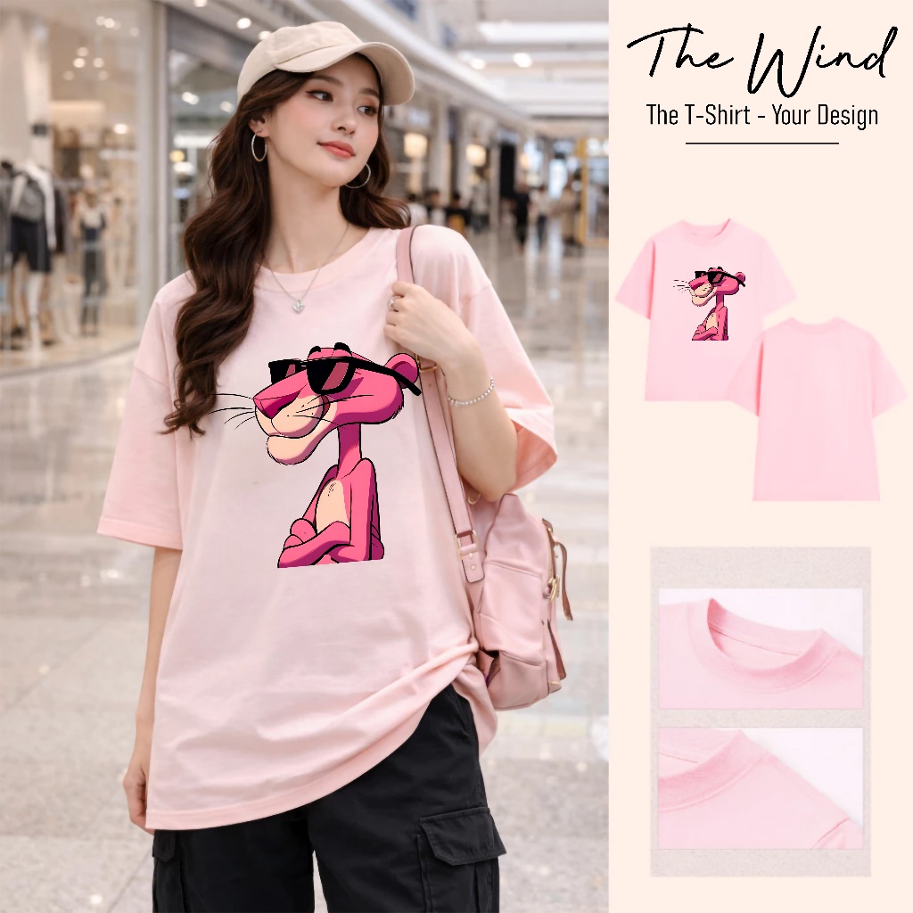 Áo thun in hình Báo Hồng Pink Panther Khoanh Tay Đeo Kính Đen Form Rộng Cotton Việt Mềm Mịn Thoáng Mát