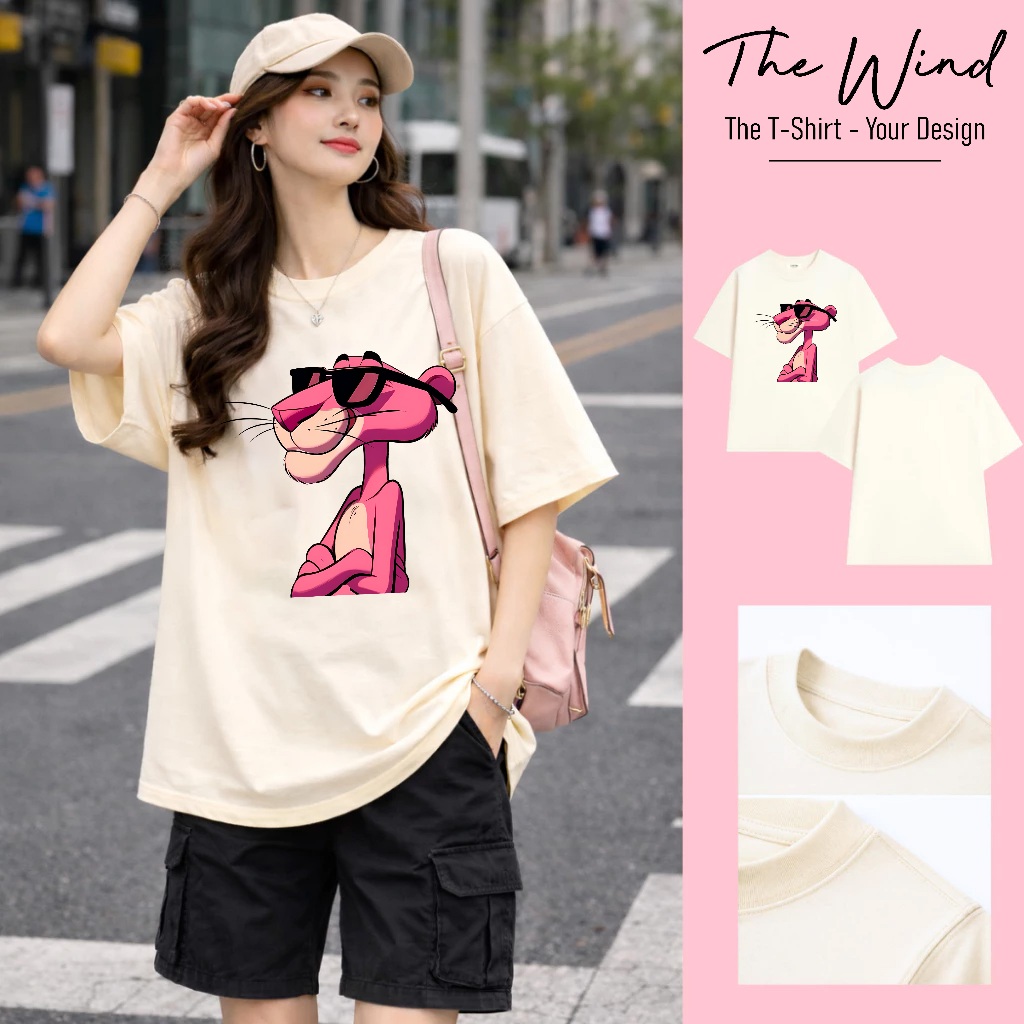 Áo thun in hình Báo Hồng Pink Panther Khoanh Tay Đeo Kính Đen Form Rộng Cotton Việt Mềm Mịn Thoáng Mát