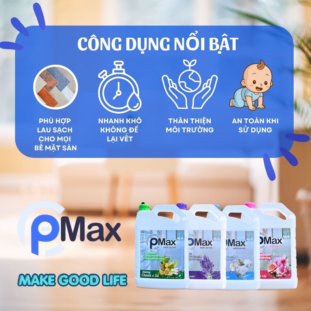 Nước Lau Sàn PMAX 3.800GR - Đuổi muỗi và côn trùng, Sạch khuẩn, Hương thơm dễ chịu