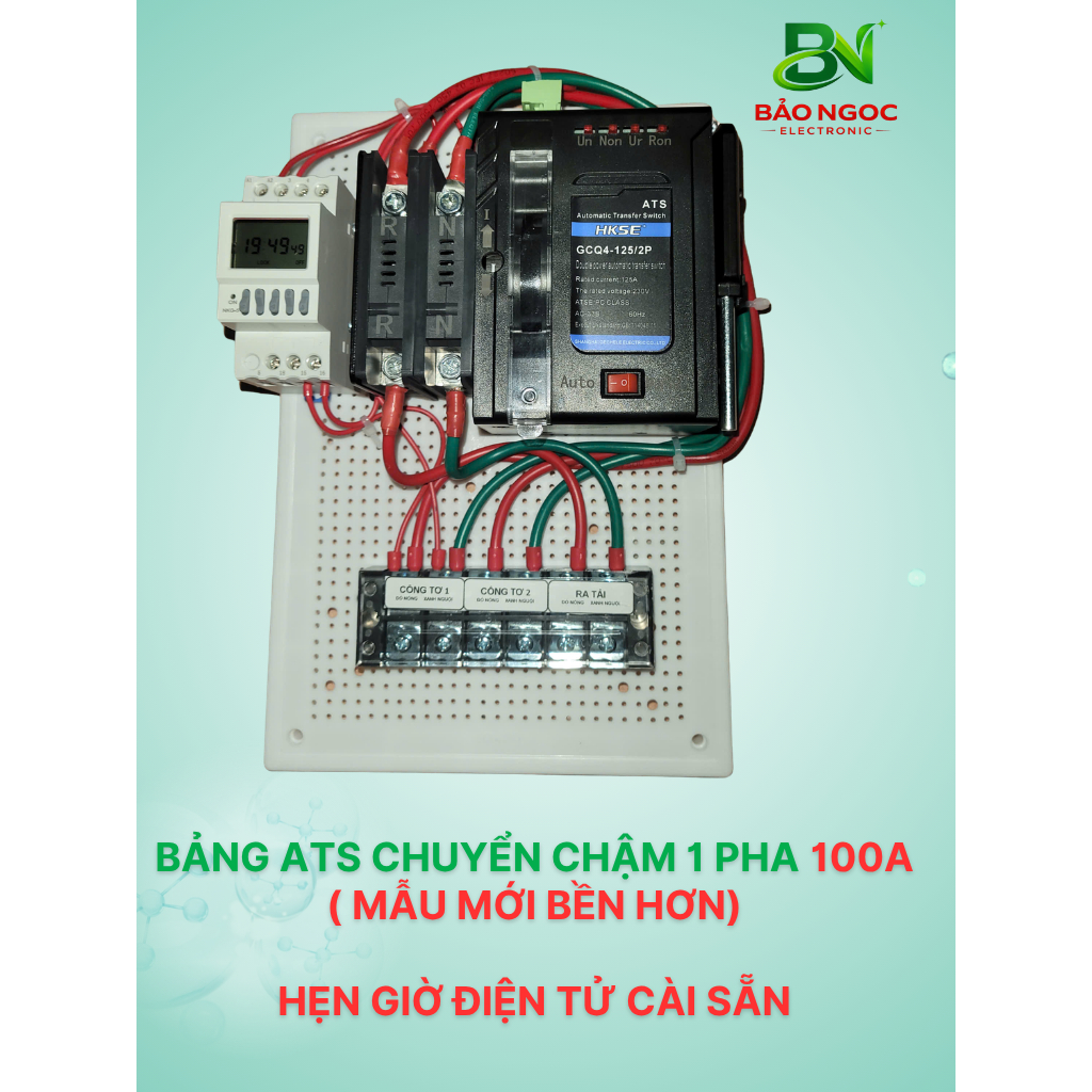 (MỚI) ATS chuyển nguồn tự động HKSE 1 Pha/ 100A.Chuyển Luân phiên 2 nguồn theo HẸN GIỜ. Chuyển nguồn ƯU TIÊN - DỰ PHÒNG