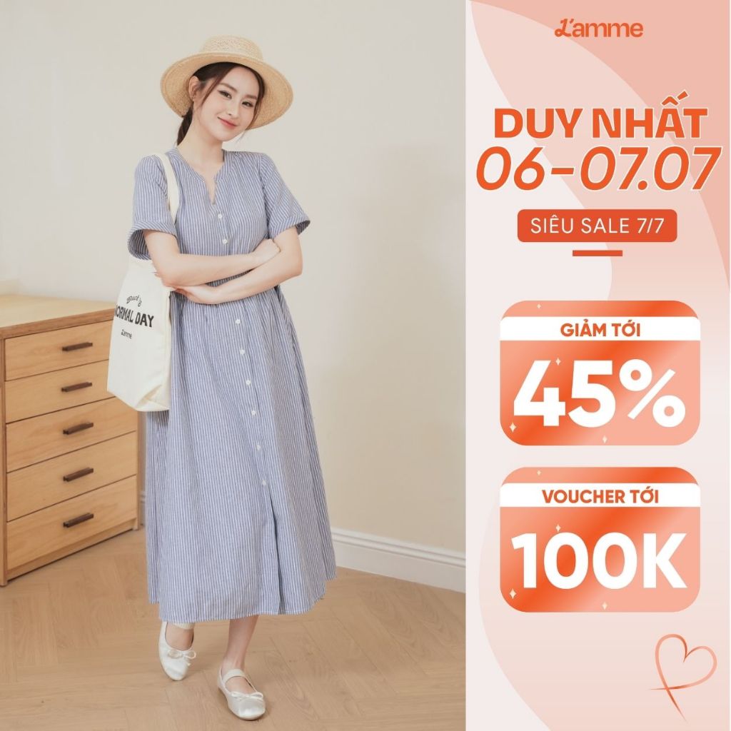 Váy suông, đầm bầu suông OXFORD Dress chất liệu thô mềm cao cấp cổ V có tay, nhẹ nhàng và thoáng mát L'amme