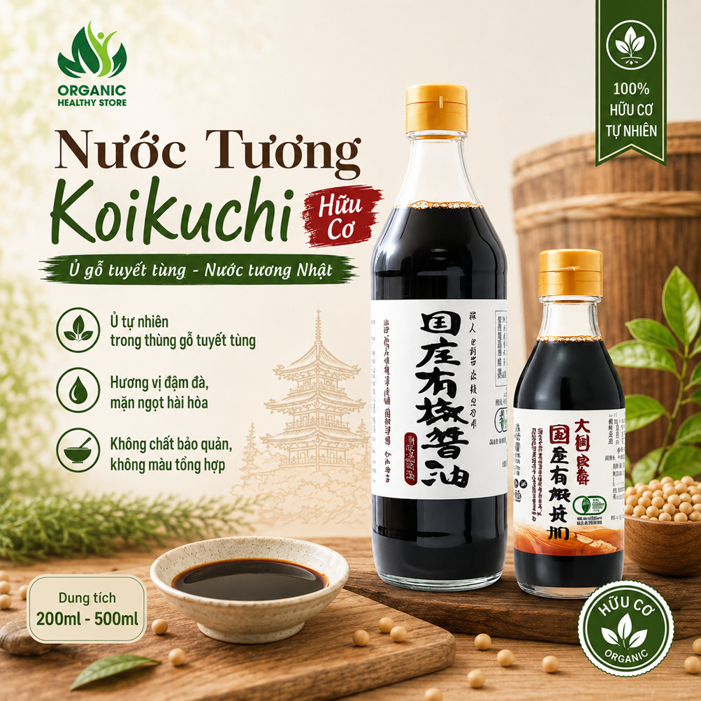 Nước Tương Koikuchi Hữu Cơ ủ gỗ tuyết tùng Nước tương Nhật