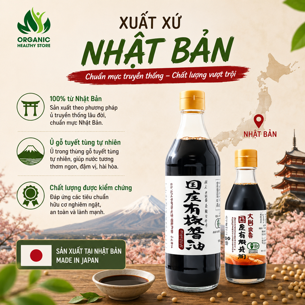 Nước Tương Koikuchi Hữu Cơ ủ gỗ tuyết tùng Nước tương Nhật