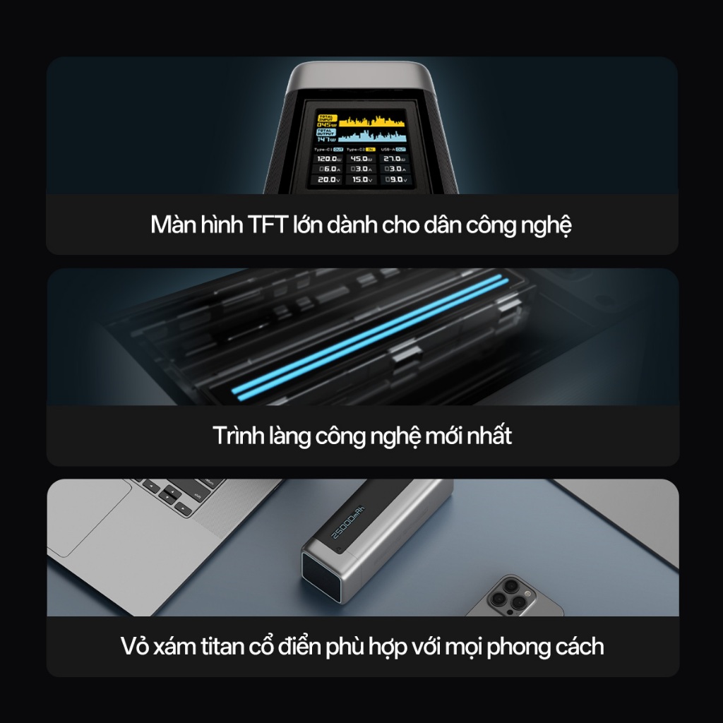 CUKTECH 20 Sạc Di Động 2C1A | Công Suất 210W Max | Dung Lượng 25.000mAh | Bảo Hành 18 Tháng P23 | BigBuy360 - bigbuy360.vn