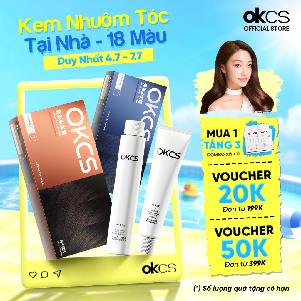 Kem nhuộm tóc tại nhà OKCS – Không cần tẩy, màu lên đều, chuẩn salon, phủ bạc tự nhiên, an toàn, giảm hư tổn cho tóc