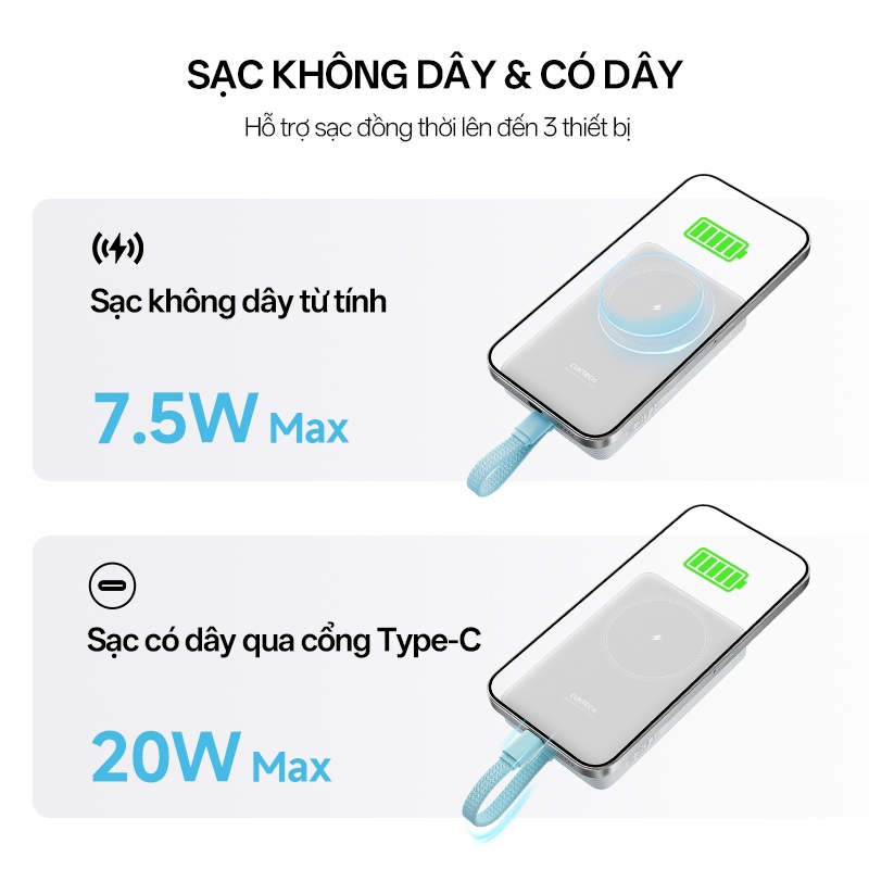 CUKTECK CP132ML Sạc Di Động Không Dây Từ Tính  | Dung Lượng 10.000mAh | Tích Hợp Cáp Type C | Bảo Hành 18 Tháng WPB100L | BigBuy360 - bigbuy360.vn