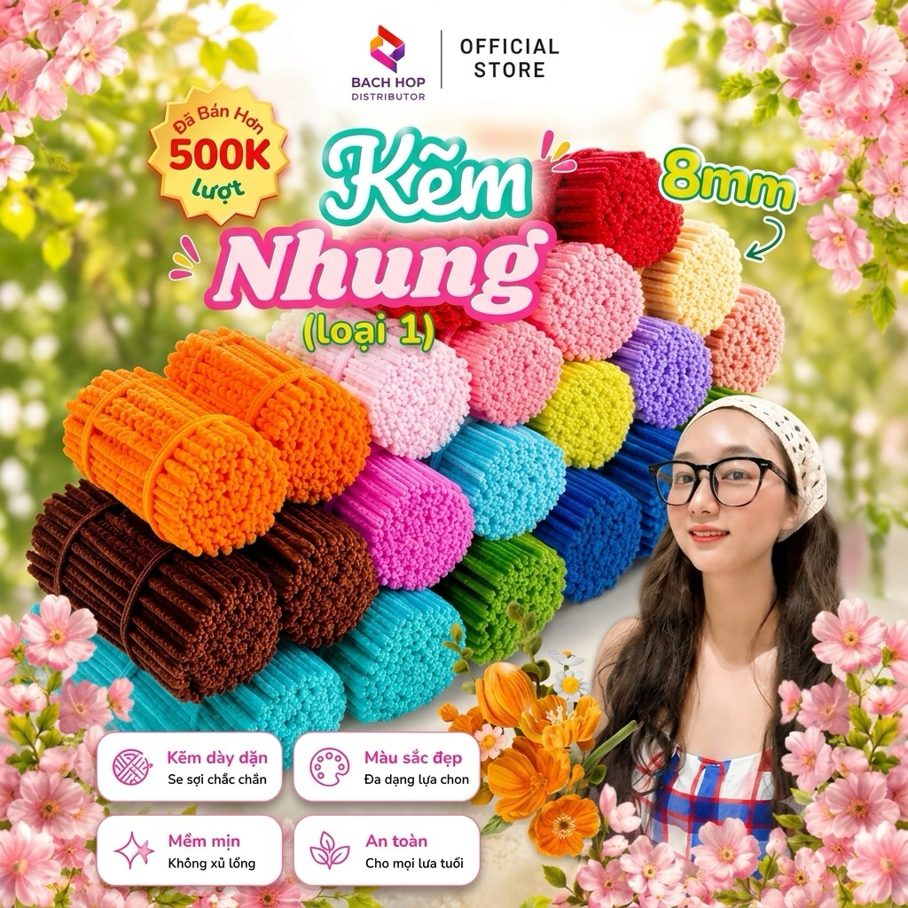20 Sợi - Kẽm Nhung Loại 1 Dày Mịn 7-8mm Làm Hoa