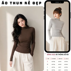 Áo thun nữ tay dài tôn dáng AL-02 chất liệu cotton, Áo phông cổ lọ basic ôm body