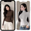 Áo thun nữ tay dài tôn dáng AL-02 chất liệu cotton, Áo phông cổ lọ basic ôm body