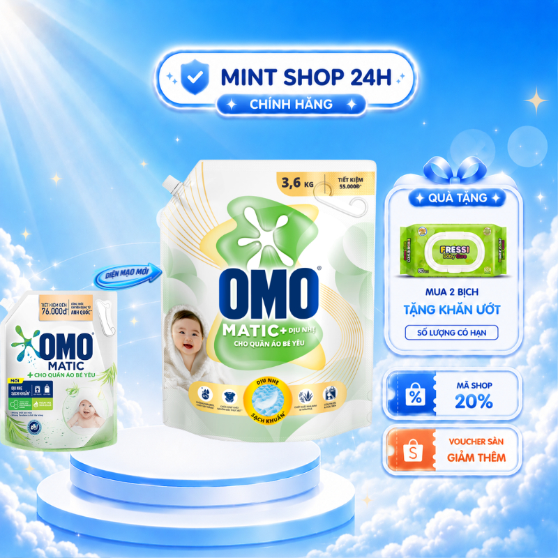 [HỎA TỐC - MÃ LIVE/VIDEO] Nước giặt omo matic cho quần áo bé yêu 3.6kg, nước xả comfort 1.7L cho bé yêu -chính hẵng