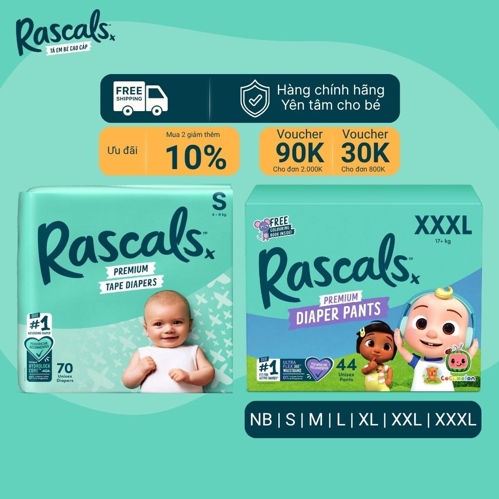 Bỉm Rascals Friend, tã Rascal and Friend cao cấp New Zealand, bỉm tã rascal and friends chính hãng