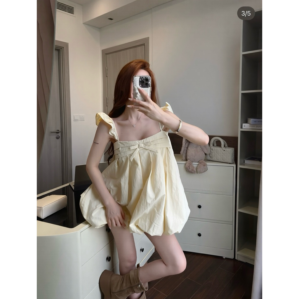 [DEAL MỞ BÁN] Váy Bí Phồng Xếp Ly Cánh Tiên Nơ Nguc Chất Gió Nhăn | BigBuy360 - bigbuy360.vn