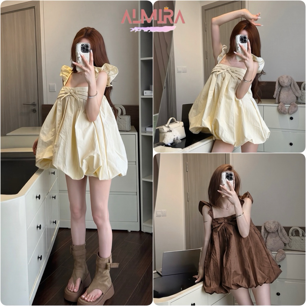 [DEAL MỞ BÁN] Váy Bí Phồng Xếp Ly Cánh Tiên Nơ Nguc Chất Gió Nhăn | BigBuy360 - bigbuy360.vn