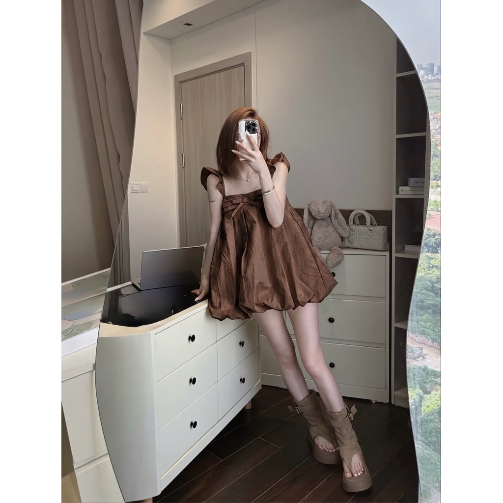 [DEAL MỞ BÁN] Váy Bí Phồng Xếp Ly Cánh Tiên Nơ Nguc Chất Gió Nhăn | BigBuy360 - bigbuy360.vn