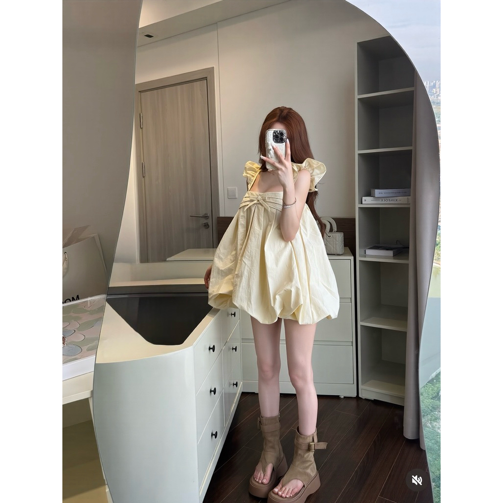 [DEAL MỞ BÁN] Váy Bí Phồng Xếp Ly Cánh Tiên Nơ Nguc Chất Gió Nhăn | BigBuy360 - bigbuy360.vn