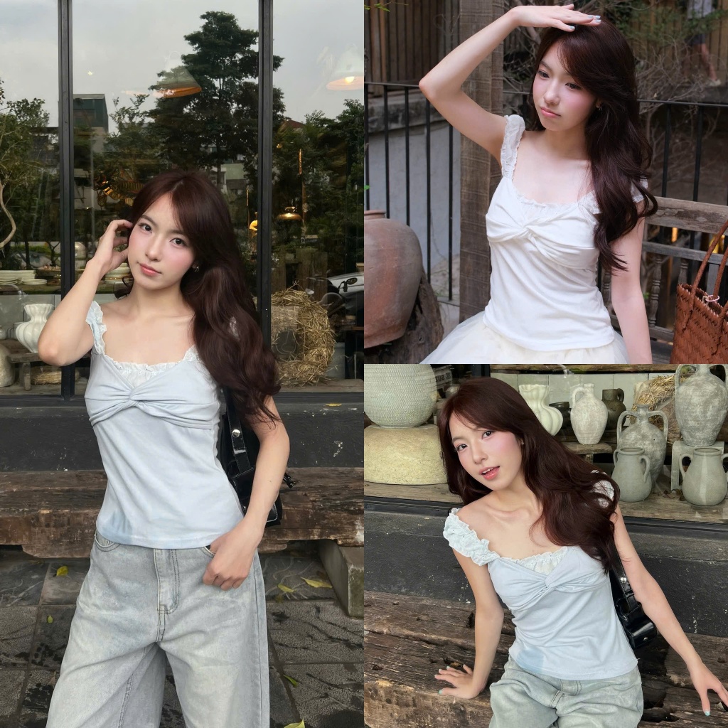Aura Top (TSW) Áo thun bèo 2 dây xoắn ngực Nữ the.sweaterweather