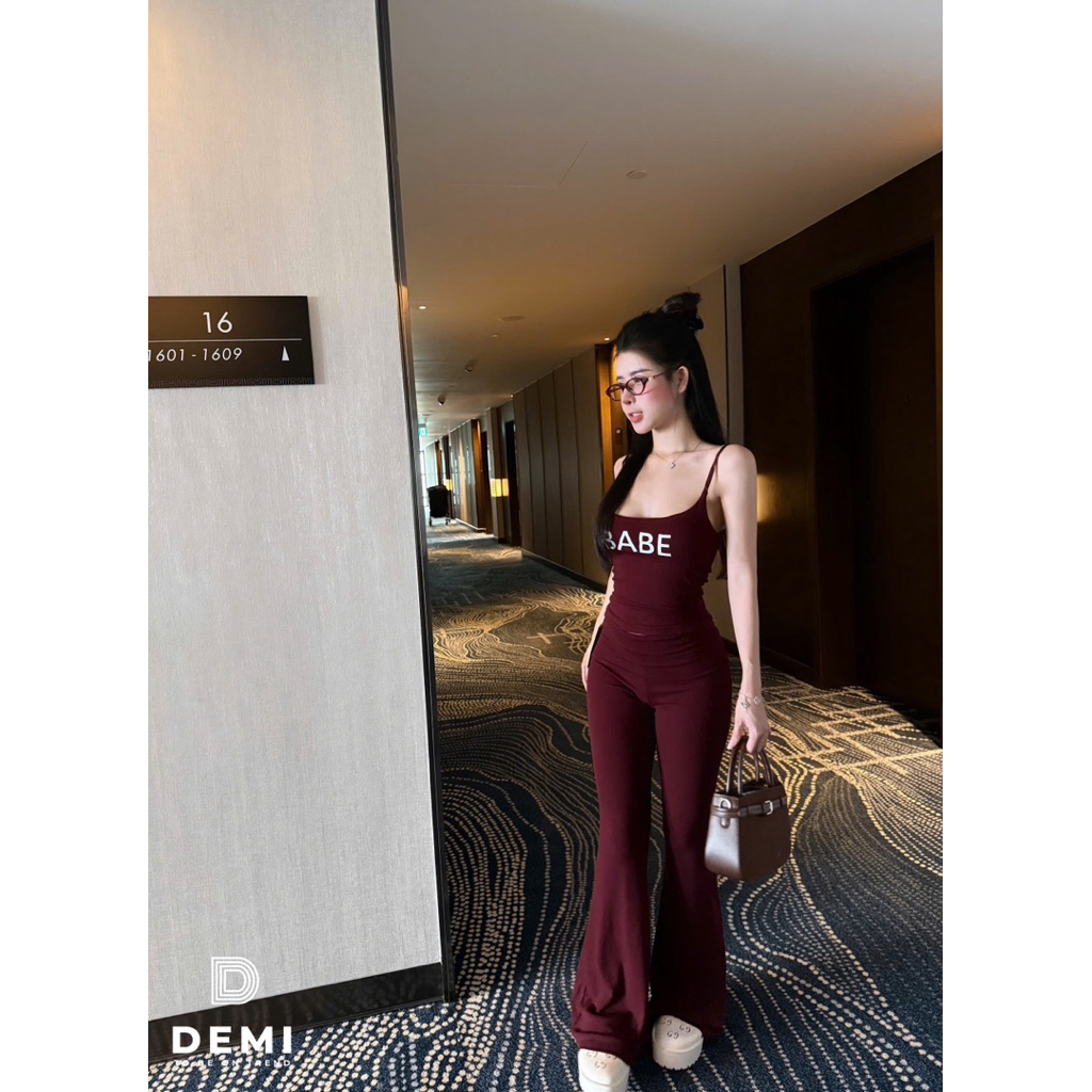 Set BABE áo 2 dây quần loe cạp bẻ hack dáng với tone màu nổi bật siu đỉnh 🔥