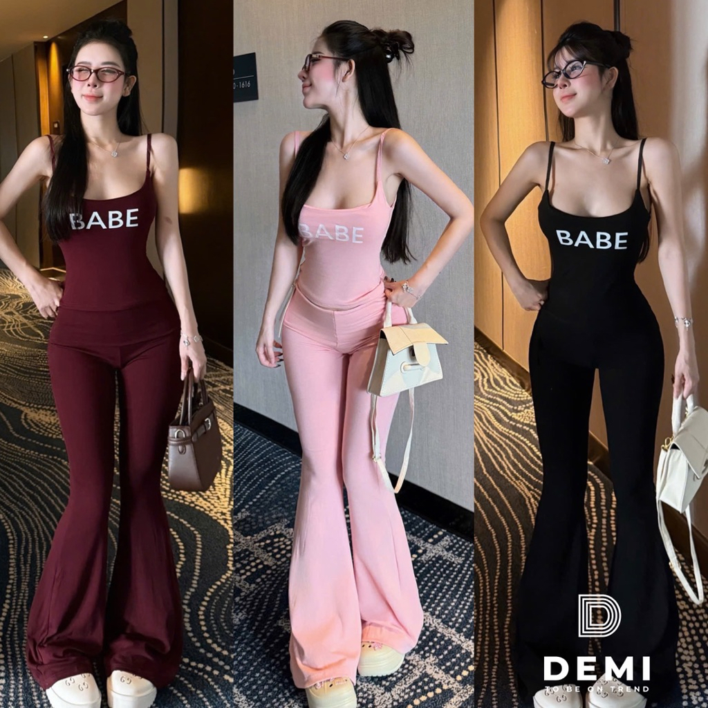Set BABE áo 2 dây quần loe cạp bẻ hack dáng với tone màu nổi bật siu đỉnh 🔥