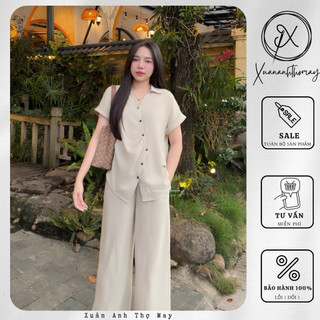 [ S14 ] Set áo sơ mi nẹp chéo + quần dài vải linen nhật  - Xuananhthomay