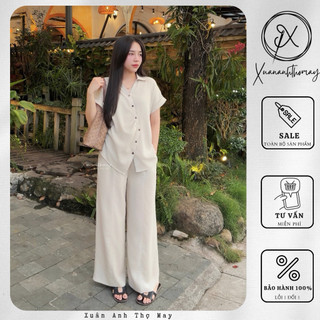 [ S14 ] Set áo sơ mi nẹp chéo + quần dài vải linen nhật  - Xuananhthomay