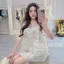 Set bộ ren hoa 2 dây bản to phối cúc dáng babydoll kèm chân váy ngắn xoè viền bèo mặc đi chơi đi biển sang chảnh