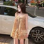 Set bộ ren hoa 2 dây bản to phối cúc dáng babydoll kèm chân váy ngắn xoè viền bèo mặc đi chơi đi biển sang chảnh