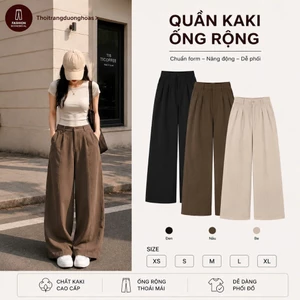 Quần Ống Rộng Nữ Kaki Nhật Cao Cấp Cạp Khóa Chun Sau Form Trẻ Trung Hack Dáng m59