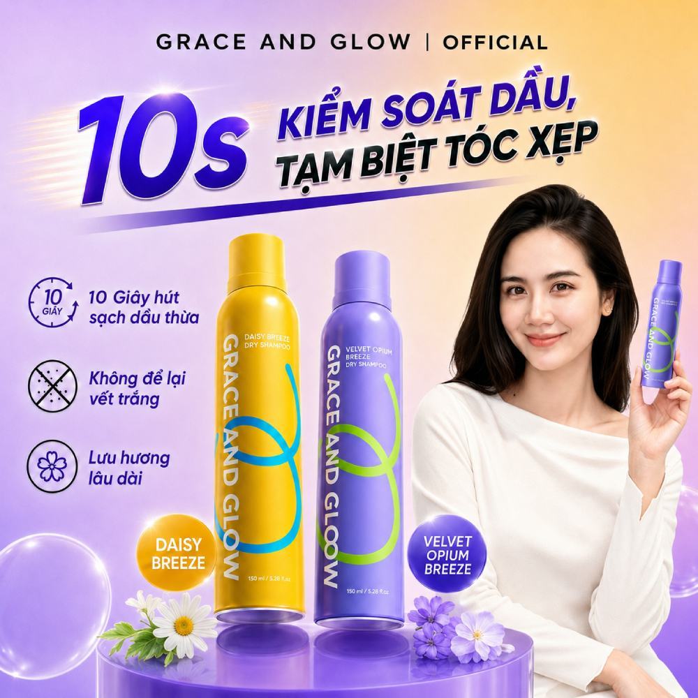 [Huyen Lizzie Đề Xuất] Dầu gội khô phồng tóc Grace and Glow kiềm dầu lâu bết giúp giải cứu tóc bết lưu 150ml