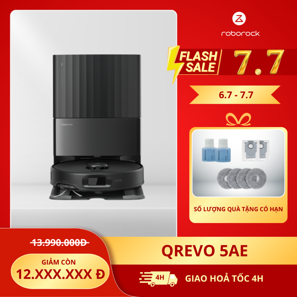 [Quà tặng] Roborock Qrevo 5AE robot hút bụi lau nhà, Lực hút 12.000 Pa, Tự giặt sấy khô, Bảo hành 24 tháng