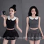 Set áo mix chân váy 2 màu ghi / đen s.m