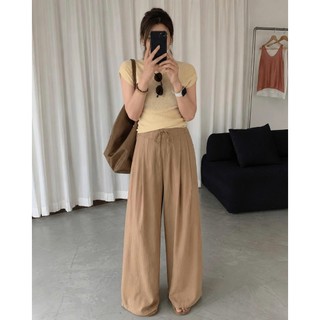 Quần nữ ống rộng vải đũi xước lưng chun dây rút dáng suông mềm nhẹ mặc đi chơi đi học TP06