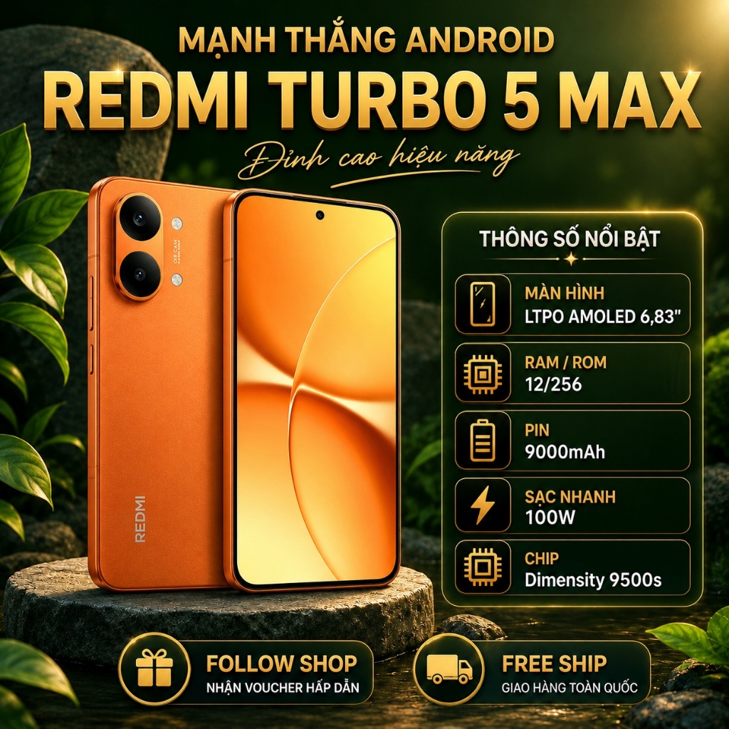 Điện thoại REDMI Turbo 5 Max (Dimensity 9500s - Pin 9000mAh) 16/256 LIKE NEW FULLBOX 99%