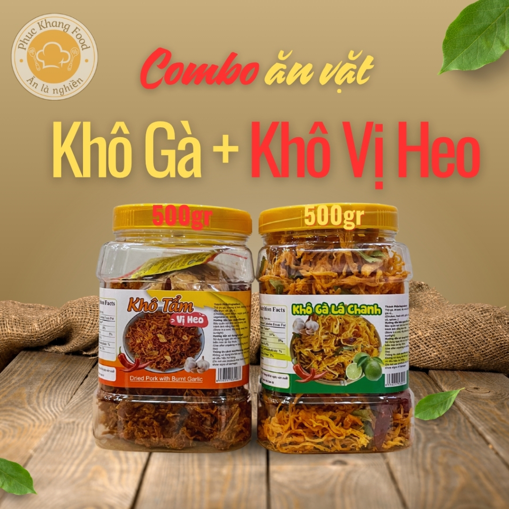 Combo 1 KG Khô gà lá chanh, khô vị heo - Snack ăn vặt khô galachanh khoheo Food
