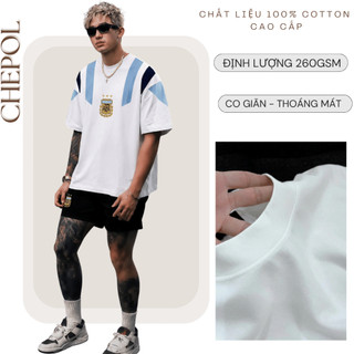 Bộ Thun Nam Nữ Chepol Cao Cấp, In Sọc Đen Xanh, Chất Cotton 4 Chiều, Mềm Mịn( Áo Phông Trắng + Quần Đùi Đen )- MAX_00361