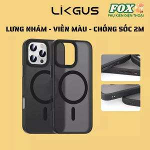 Ốp Likgus lưng nhám viền màu hỗ trợ sạc không dây IPhone 11 12 13 14 15 16Promax Pro