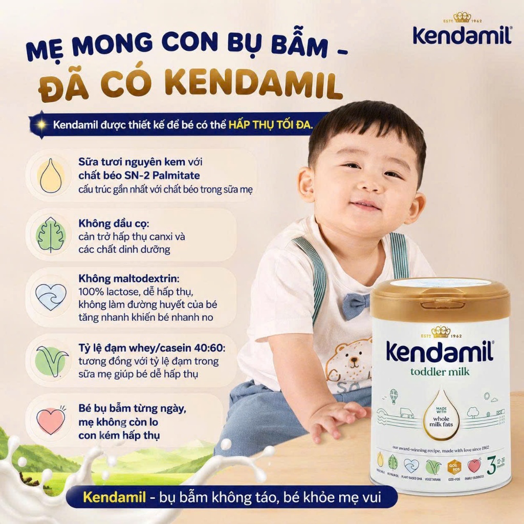 Sữa Công Thức Nguyên Kem Kendamil Classic Đủ Số 1.2.3 800g Nhập Khẩu Anh Quốc