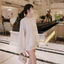 Set Áo lụa dáng suông dài tay basic kèm chân váy chữ A ngắn style Hàn Quốc thanh lịch ,chất lụa satin cao cấp mềm mại