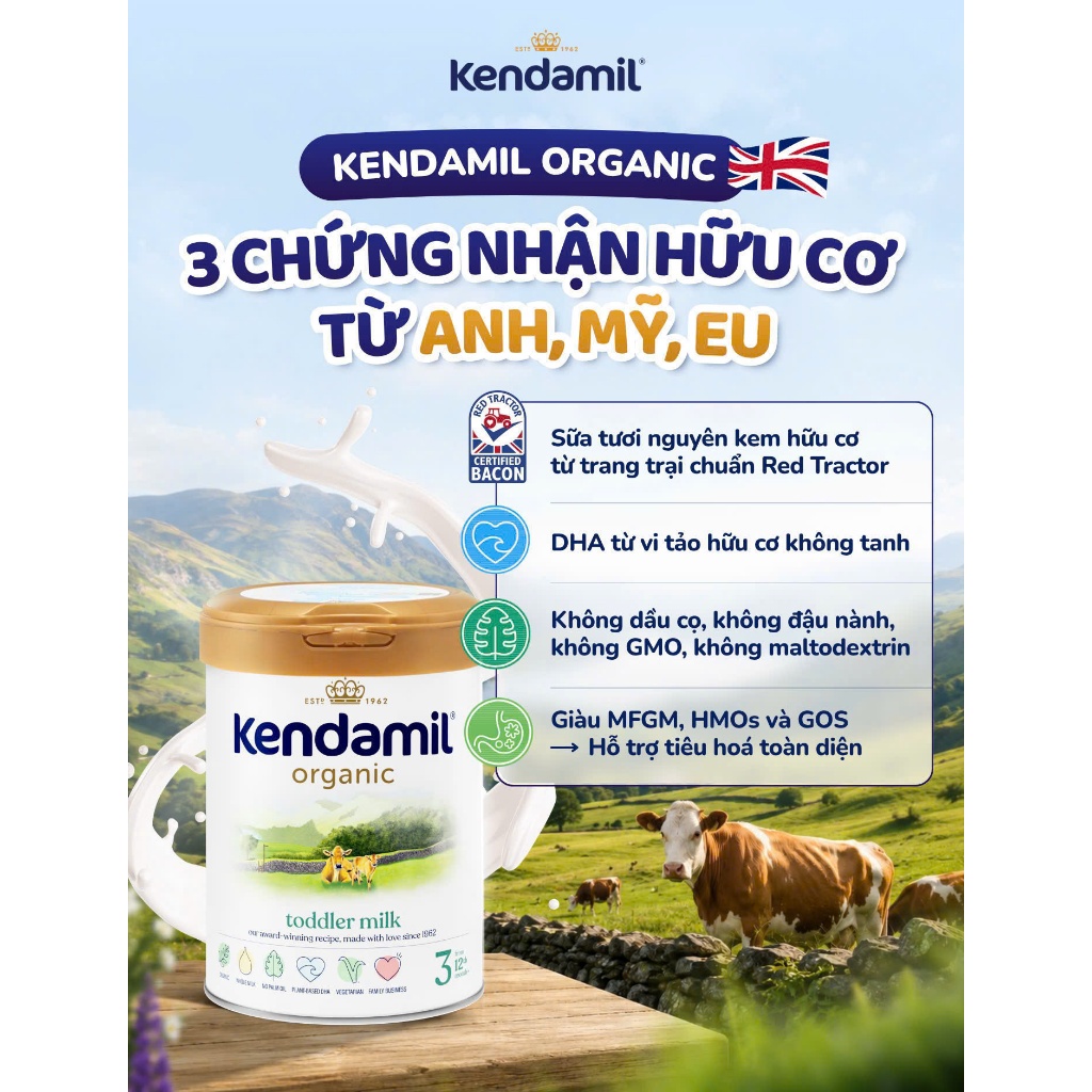 Sữa công thức Kendamil Organic Đủ Số 1.2.3 800g Hàng Nhập Khẩu Anh Quốc