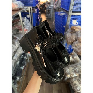Giày Búp Bê Nữ Đế Độn 4cm Da Bóng Cài Quai Thiết Kế Sang Trọng Hiện Đại