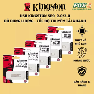 USB Kingston SE9 128GB/64GB/32GB/16GB/8GB/4GB/2GB Thiết kế nhỏ gọn - Vỏ kim loại - Chống nước