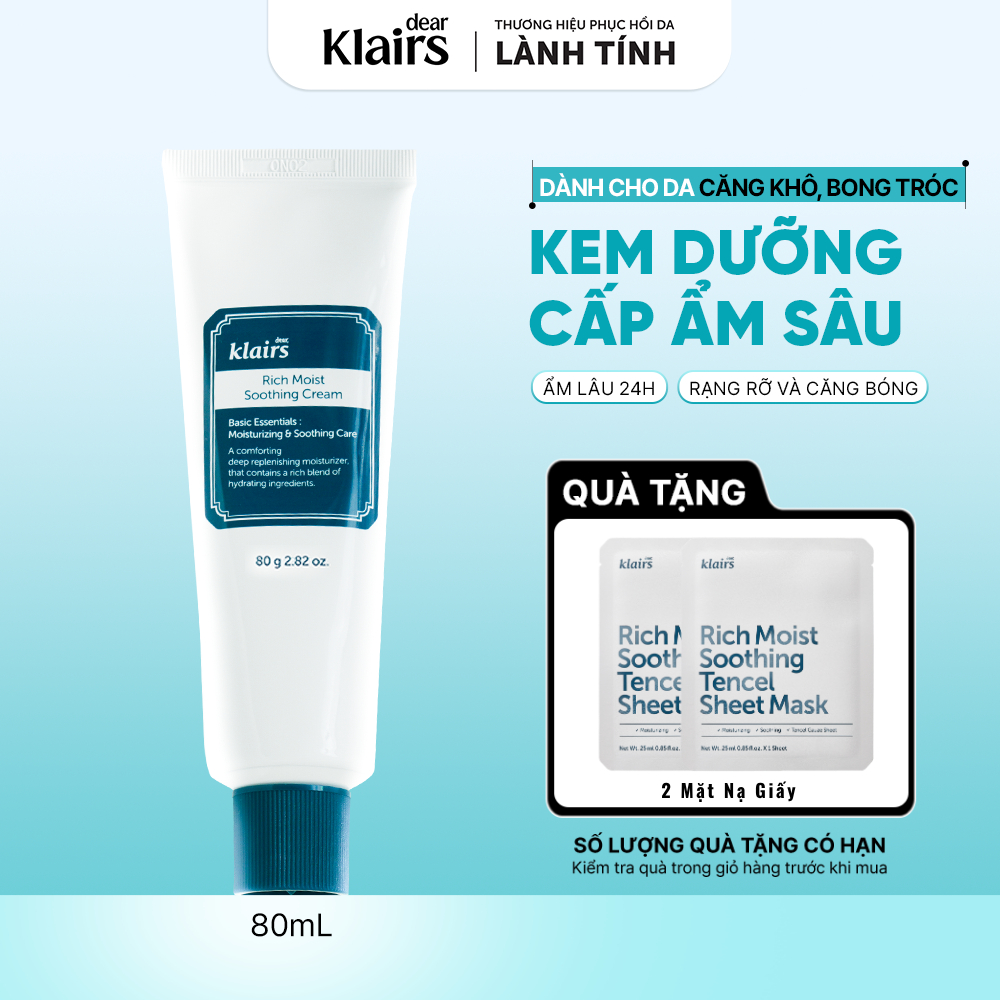 [ĐQ] Kem dưỡng Dear, Klairs Rich Moist Soothing Cream hỗ trợ cấp ẩm và làm dịu 80g