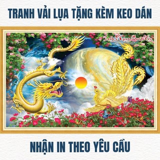 Tranh dán tường long phụng sum vầy,tranh song long tranh châu,tranh con rồng in trên chất liệu vải lụa(tặng kèm keo dán)