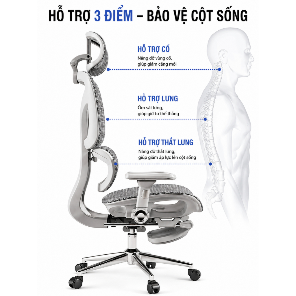 Ghế Công Thái Học Saigu SG-026 Bản Cao Cấp - Ghế Văn Phòng Ergonomic Tựa Lưng Thông Minh, Có Gác Chân, Bảo Hành 3 Năm | BigBuy360 - bigbuy360.vn