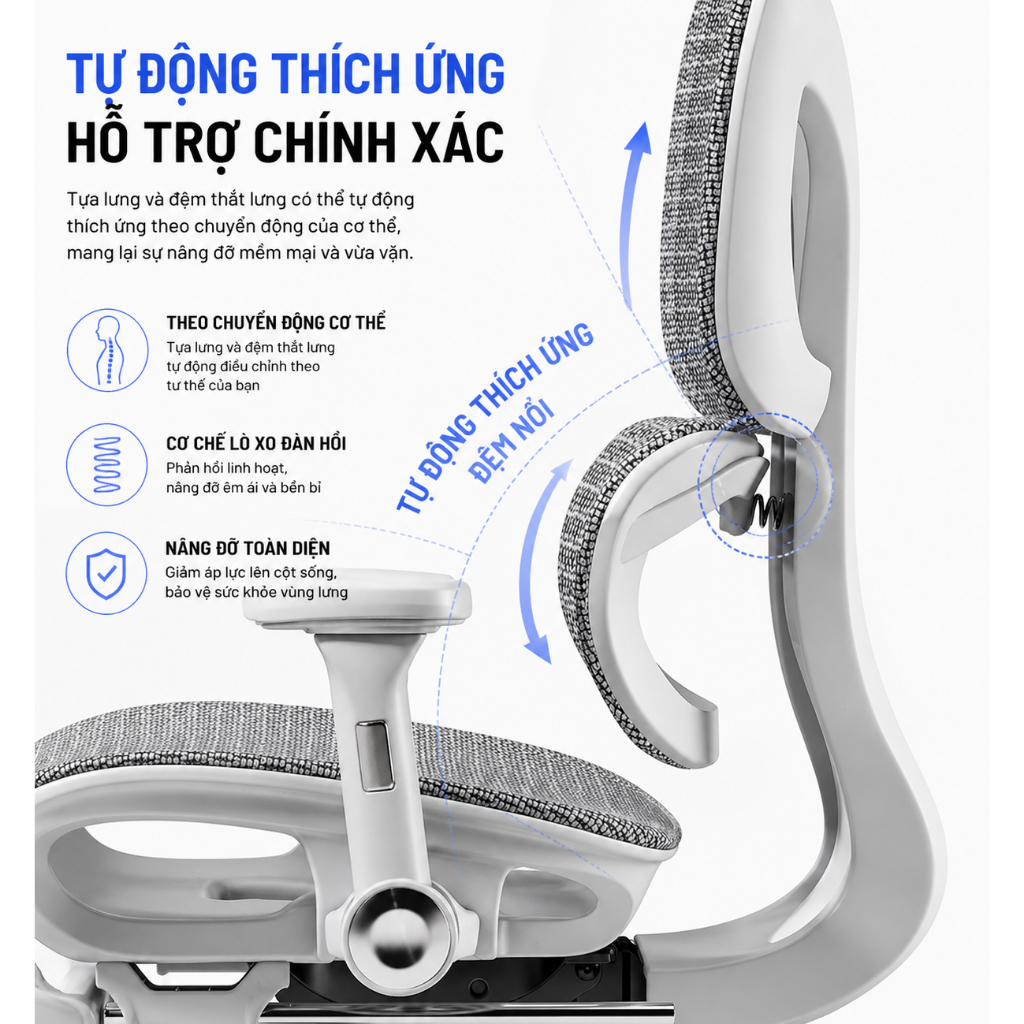 Ghế Công Thái Học Saigu SG-026 Bản Cao Cấp - Ghế Văn Phòng Ergonomic Tựa Lưng Thông Minh, Có Gác Chân, Bảo Hành 3 Năm | BigBuy360 - bigbuy360.vn