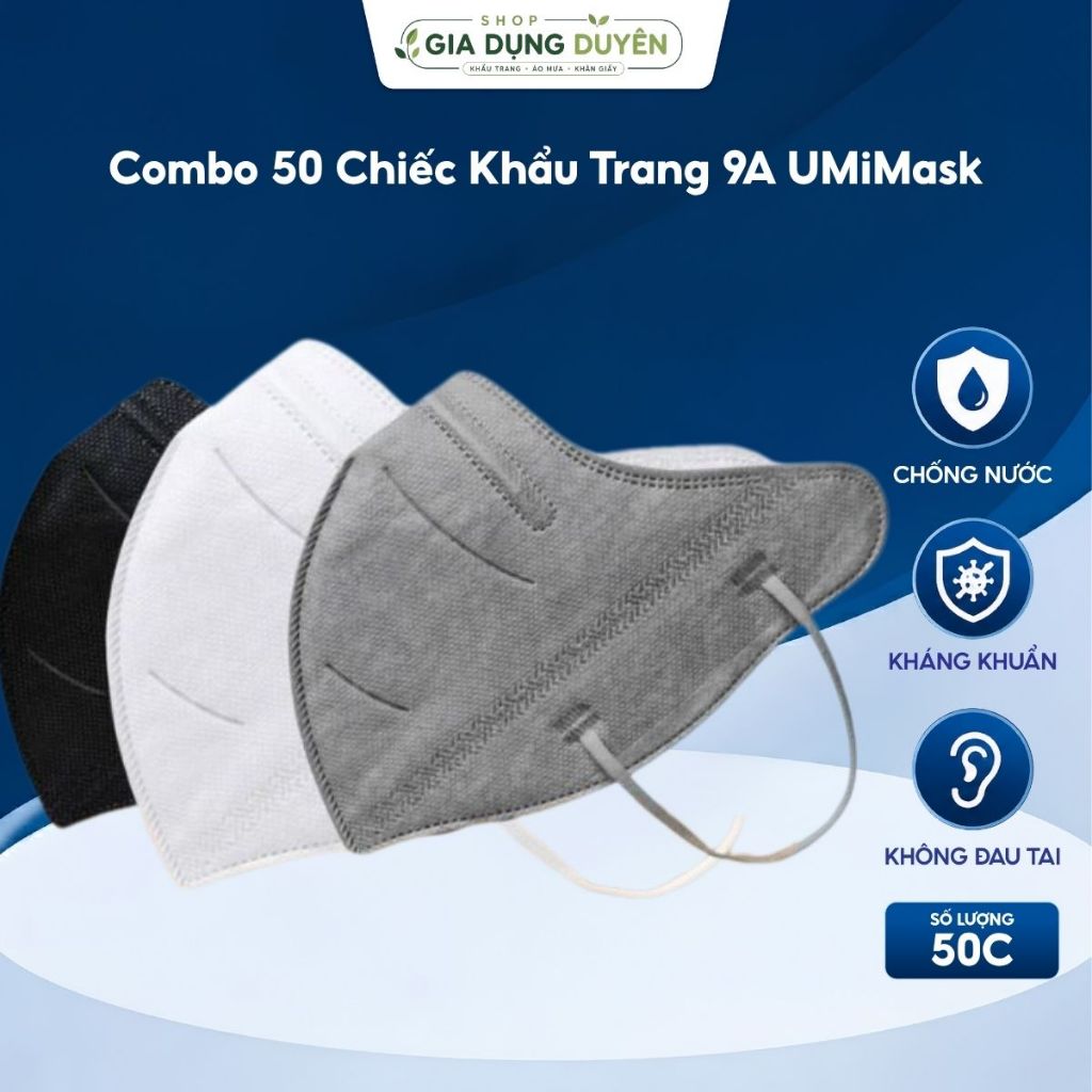 Combo 50 Chiếc Khẩu Trang 9A UMiMask, Dày Dặn Chống Nắng, Che Toàn Diện Chống Nước Thoáng Khí