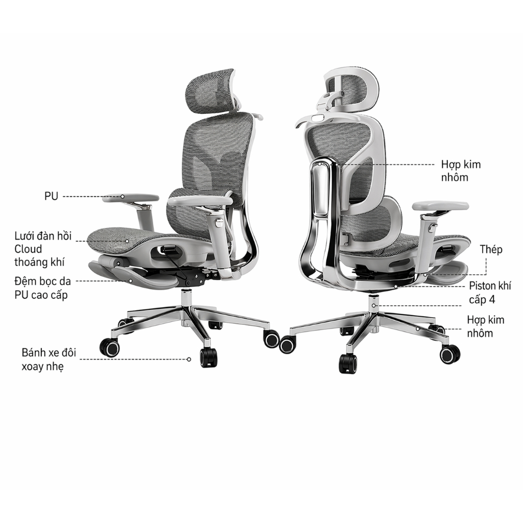 Ghế Công Thái Học Saigu Ares L8 Full Nhôm Chính Hãng - Ngả 160°, Tay Kim Loại 720°, Lưới Cloud, Full VAT, BH 3 Năm | BigBuy360 - bigbuy360.vn