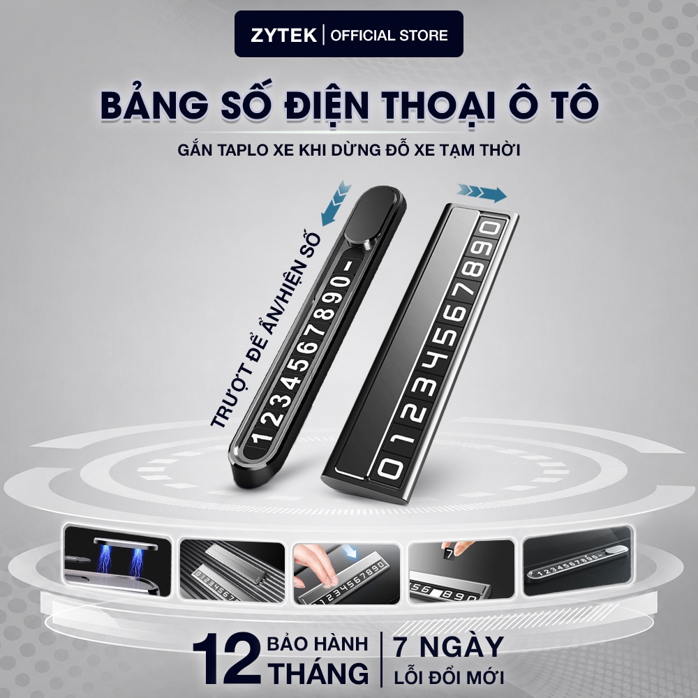 Bảng số điện thoại ô tô chính hãng ZYTEK gắn taplo khi dừng đỗ xe, số phản quang, hợp kim cao cấp