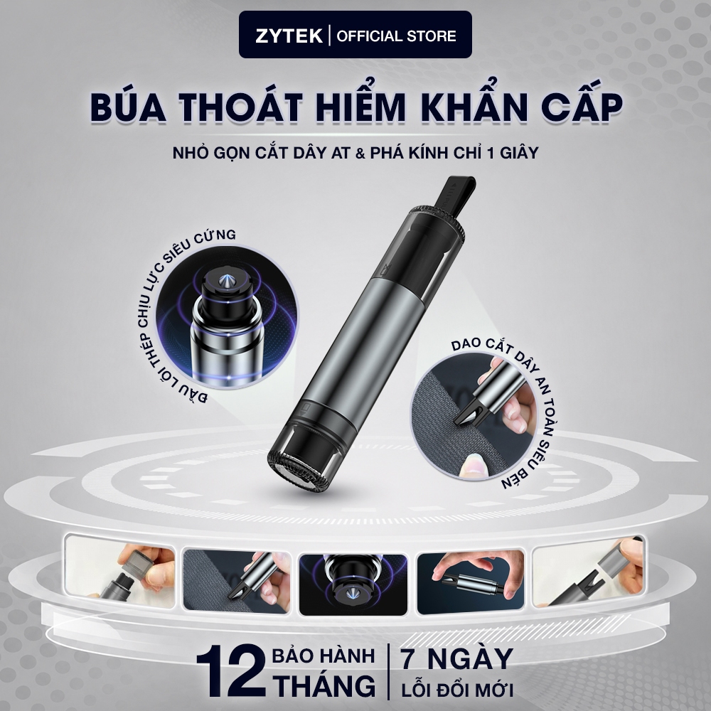 Búa thoát hiểm ô tô chính hãng ZYTEK phá kính khẩn cấp, cắt dây an toàn siêu nhanh, lõi thép cao cấp